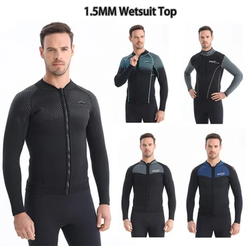 1,5 мм мужской гидрокостюм, неопреновый верх, куртка для гидрокостюмов, передняя молния, водолазный костюм с длинным рукавом для плавания, снорклинга, подводного плавания с аквалангом, серфинга