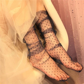 1 пара сексуальных кружевных носков в горошек, женские прозрачные сетчатые носки до щиколотки, женские ультратонкие носки принцессы из тюля, женские носки Meias