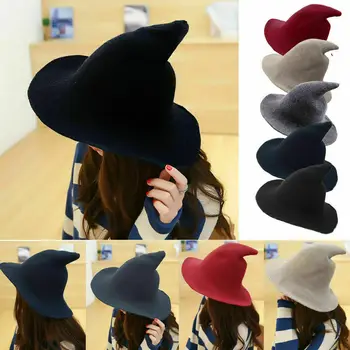 1 шт. для женщин, вечерние шляпы, винтажная шляпа ведьмы на Хэллоуин, шерстяная шляпа с длинным концом, волшебная шляпа, праздничные украшения для косплея, шапки