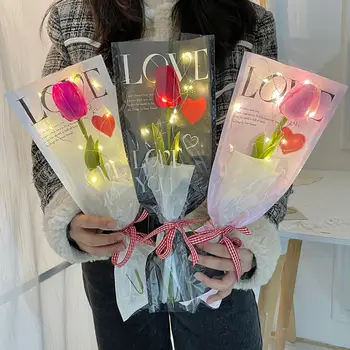 1 шт. Светодиодный светящийся искусственный букет тюльпанов, украшение для дома/офиса, Искусственный цветок с подсветкой, батарейка, Подарки на День Святого Валентина