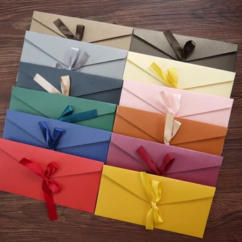 1000шт Ретро-перламутровый бумажный конверт с бантом, Толстая лента, креативные цветные пакеты для поздравительных открыток для приглашенных на свадьбу, подарочные открытки.