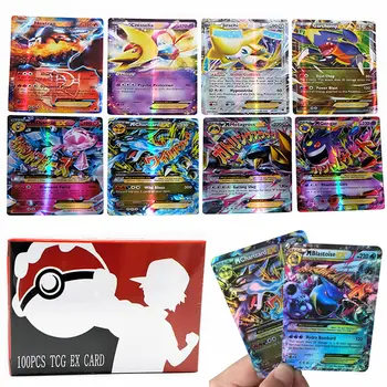 100шт Коробка для карт Pokemon MEGA EX Shining Cards TAKARA TOMY, Играющие в карточные игры, торговые карты для детей, Подарок для детей