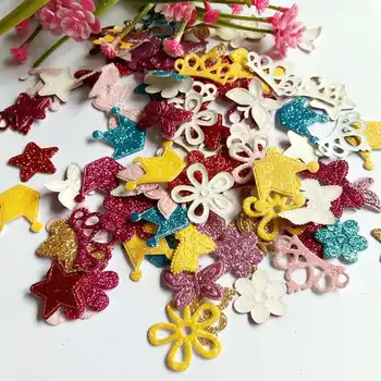 100ШТ разноцветных блестящих цветочных нашивок с узлами для волос для украшения детского дня рождения в альбоме для вырезок