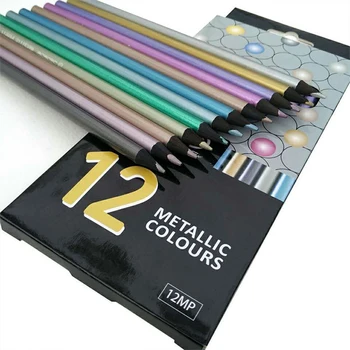 12 цветов, цветные карандаши с металлическим покрытием, нетоксичные, для рисования граффити, деревянные карандаши для рисования, Канцелярские товары для рукоделия
