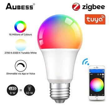 15 Вт Tuya Zigbee 3,0 Светодиодная Лампа E27 RGBCW Лампа Умный Дом Лампа С Регулируемой Яркостью Голосовое Дистанционное Управление Работа С Alexa Google Home