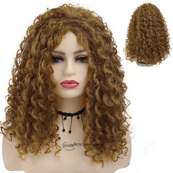 18-дюймовый синтетический женский длинный вьющийся парик, африканская прическа, Очаровательные каштановые волосы, пушистые, термостойкие, повседневный косплей на Хэллоуин