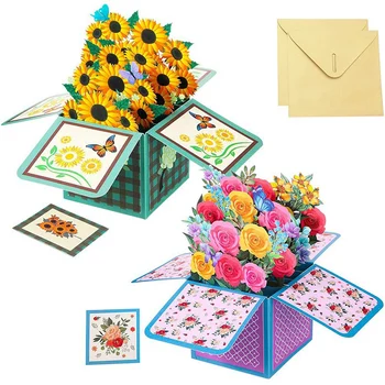 2 Шт. Открытка с розами из семян подсолнечника на День матери, 3D конверт с букетом на День матери, подарки для мам