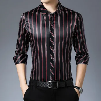 2021 Новые повседневные рубашки, мужская модная полосатая рубашка с длинным рукавом, мужская приталенная Мужская деловая рубашка с длинным рукавом