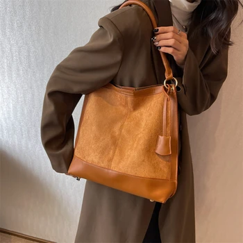 2023 Брендовая дизайнерская женская сумка из искусственной замши большой емкости, модная дорожная сумка через плечо, универсальная сумка в старом стиле, женская сумка