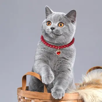 2023 Жемчужное ожерелье для домашних животных с бриллиантовой подвеской в форме сердца, украшения для кошек с безопасной пряжкой для маленьких средних собак