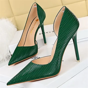 2023 Женские туфли-лодочки на высоком каблуке 10,5 см, женские кожаные свадебные туфли на шпильках бордового цвета, фетиш для ночного клуба, зеленые туфли больших размеров