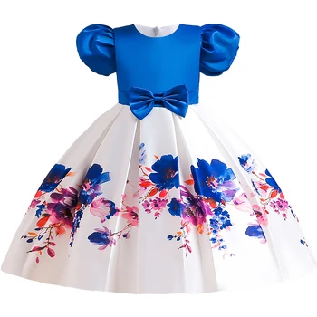 2023 Летнее платье с цветочным рисунком для девочек, детская повседневная одежда, вечерние платья принцессы с бантом для девочек, детские платья на день рождения и свадьбу