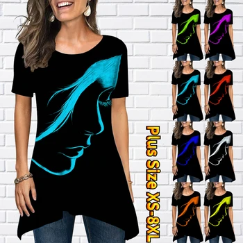 2023 Новая дизайнерская футболка с принтом, Женский модный повседневный топ с коротким рукавом, Летняя Свободная футболка, Женский пуловер с круглым вырезом