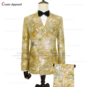 2023 Новейшие жаккардовые комплекты костюмов для мужчин, свадебная вечеринка, модные наряды для свадьбы, 2 предмета, вечерние роскошные костюмы на заказ