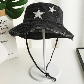 2023 Новый Звездный дизайн, Ковбойская панама с завязками, мужская джинсовая Пляжная шляпа от солнца для женщин, весенне-летняя походная шляпа рыбака на открытом воздухе