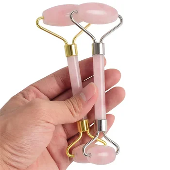 2023 Ролик для массажа лица из розового кварца, Массажер для похудения с двойной головкой, Лифтинг-инструмент для лица, Массажный ролик для удаления морщин
