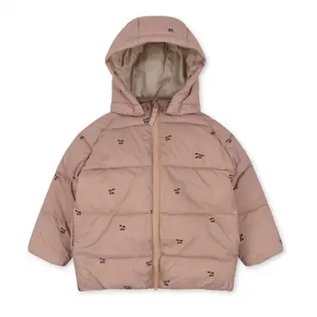 2024 Куртки с капюшоном для девочек, детская зимняя верхняя одежда для детей от 2 до 10 лет, стеганое пальто с вишневым принтом, верхняя одежда с капюшоном для младенцев
