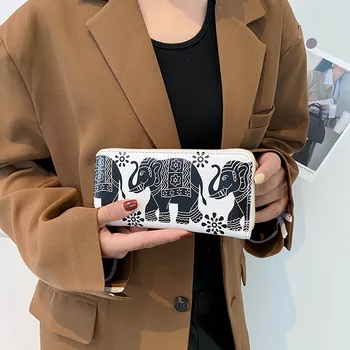 2024 Новый женский кошелек с этническим принтом слона, модная повседневная сумочка, женский кошелек с несколькими картами, без карт