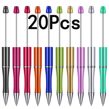 20шт Пластиковая ручка с бисером Разноцветные бусины Шариковая ручка своими руками Шариковая ручка с черными чернилами для офисных школьных принадлежностей
