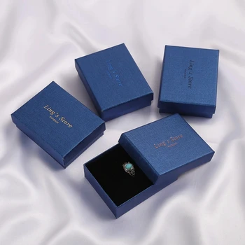 24шт Квадратная Коробка для упаковки ювелирных изделий Темно-синяя Бумажная Ожерелье Кольцо Серьги Браслет Подарочная коробка на День Святого Валентина Пользовательский логотип