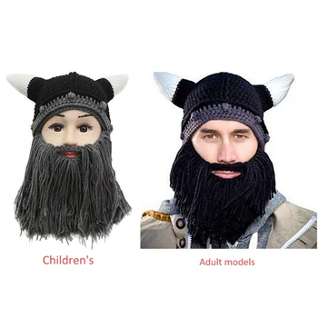 2XPC 2pieces шапочка-бини с бородой викинга для родителей и детей, забавная борода, рога, кепка, усы, круто