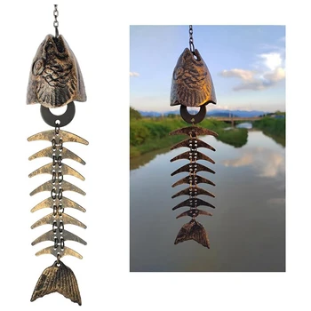 2ШТ Рыбный колокольчик, Рыбий скелет, Чугунные колокольчики из рыбьей кости, Винтажные металлические колокольчики для ветра, успокаивающие на открытом воздухе, долговечные