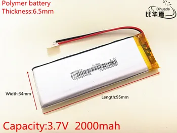 3,7 В 2000 мАч 653495 Литий-Полимерный Li-Po литий-ионный Аккумуляторные батареи для Mp3 MP4 MP5 GPS мобильный Bluetooth