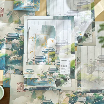 3 Конверта, набор бумаги для писем, традиционная китайская башня, набор конвертов для написания сообщений 
