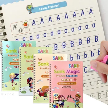 4 комплекта детского набора для занятий магическим каллиграфическим почерком, книги по искусству, игрушки для каллиграфии с английскими буквами