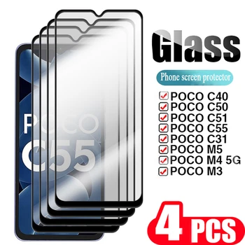 4ШТ 9D защитная пленка для xiaomi Poco C51 C55 M4 5G M5 C40 C50 M3 C31 F5 Pro протектор экрана смартфона из закаленного стекла