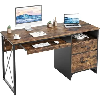 55-дюймовый промышленный компьютерный стол с местом для хранения, деревянный учительский стол с подносом для клавиатуры и ящиком для файлов для домашнего офиса