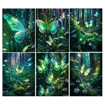 5D DIY Алмазная картина Лесная Зеленая Бабочка Алмазная вышивка Мозаика животных Полная Квадратная Круглая Вышивка крестом Подарок ручной работы