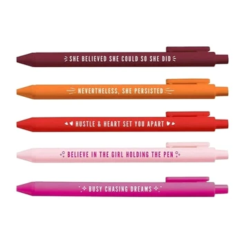 5шт Выдвижная шариковая ручка, Черная многоразовая забавная ручка для письма, пишущая плавно, Офисные письменные принадлежности для женщин