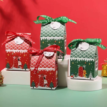 5шт Красочный Рождественский дом, коробка конфет, снеговик, печенье, подарочная упаковка с лентой, Принадлежности для Веселой Рождественской вечеринки