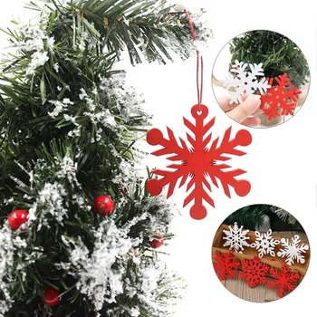 6 шт. бело-красные деревянные снежинки Рождественские подвесные украшения для подвешивания на елку для домашнего рождественского украшения