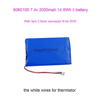 7,4 V 2000mAh 14.8Wh 6060100 Литий-Полимерная Аккумуляторная Батарея Li Lithium Lipo JST 3Pin 2,0 Разъем Для Портативного DVD