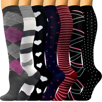 7 пар Новых спортивных носков с многоцветным рисунком, компрессионных носков для укрепления мышц, мягких удобных гетр, спортивных носков