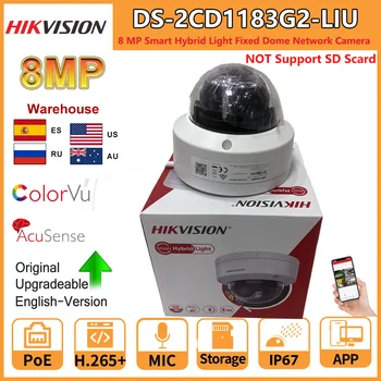 8-Мегапиксельная IP-камера Hikvision DS-2CD1183G2-LIU Со Встроенным Микрофоном, Двойной Подсветкой, 4K Smart Hybrid Light с Фиксированной Купольной Сетевой камерой ColorVu