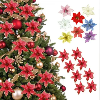 8 ШТ. Рождественские цветочные украшения, шелковая пуансеттия, принадлежности для декора, рождественские цветы, имитация искусственных ягод, драпировки