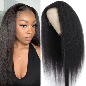 AIMEYAWIG Кудрявый прямой парик на кружеве 13x6 HD с предварительно выщипанной линией роста волос Яки из человеческих волос для чернокожих женщин плотностью 150%