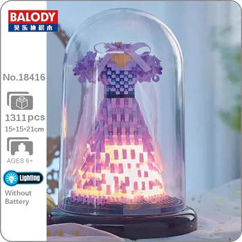 Balody 18416 Фиолетовое свадебное платье с бантом и цветком, Светодиодная витрина, Мини-Алмазные блоки, Кирпичи, Строительная игрушка для детей в коробке