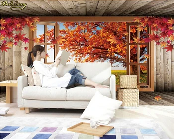beibehang 3D стереоскопические романтические обои из красного клена для гостиной, диван, настенная роспись, деревянная бумага для отделки стен