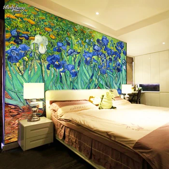 beibehang papel de parede para quarto настенная живопись отеля, абстрактные обои, HD обои с орхидеями Западного Ван Гога, настенная роспись