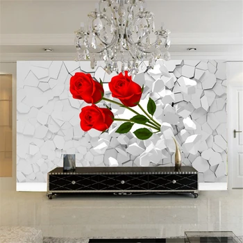 beibehang Настенное покрытие на заказ крупномасштабные фрески современная 3D стерео роза сломанная стена кабинет гостиная спальня обои