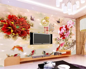 Beibehang Обои на заказ, резной цветок пиона, домашний декор и богатый фон для телевизора, гостиная, спальня, диван, фотообои, 3D обои