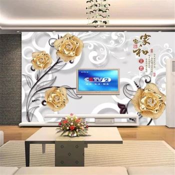 beibehang Пользовательские обои с тиснением 3D бриллиант золотая роза цветок ТВ настенный папье-маше 5d гостиная спальня фреска 8d обои