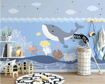 beibehang Пользовательские современные скандинавские обои с ручной росписью синего мультяшного кита для детской комнаты, обои для домашнего декора