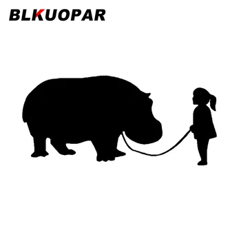 BLKUOPAR, Маленькая девочка ведет собаку, автомобильные наклейки, царапина на прикусе, Забавная наклейка, креативная защита двери автомобиля-холодильника RV