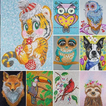 DIY алмазная живопись по номерам Наборы для детей с мультяшными животными, полная алмазная вышивка стразами, мозаика для домашнего декора стен