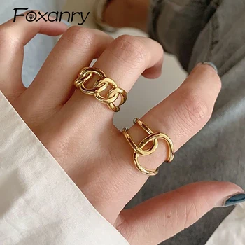 Foxanry Минималистичные кольца золотого цвета, не выцветающие, для женщин, пар, новые модные креативные геометрические украшения с полым крестом для вечеринок, подарки